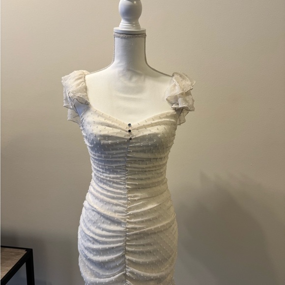 Zara Cream Ruched Ruffle Mini Dress - Picture 4 of 4